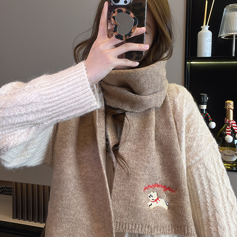 Topli šal s crtanim uzorkom za zimu – unisex, udoban, otporan na vjetar, minimalistički šal