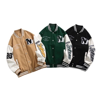 Hímzett férfi baseball dzseki, tavasz–ősz, retro utcai stílus, kontrasztos színek