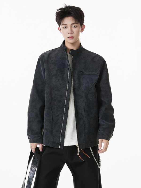 Férfi Harrington bőrdzseki – álló gallér, moto-bomber stílus, őszi streetwear