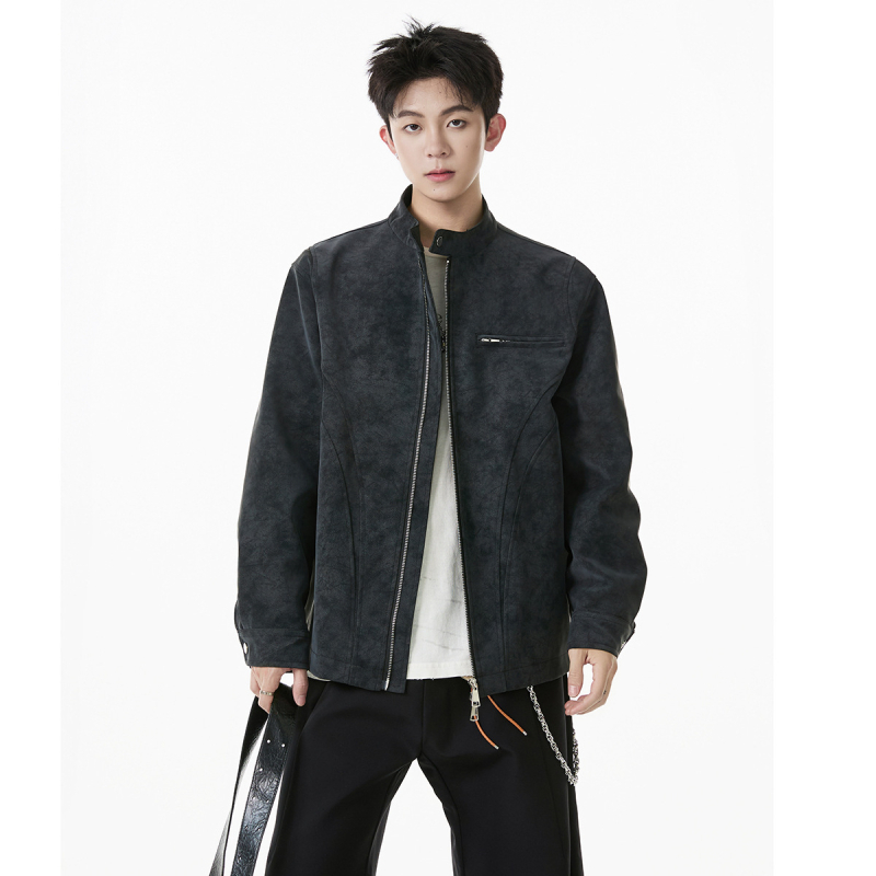 Férfi Harrington bőrdzseki – álló gallér, moto-bomber stílus, őszi streetwear