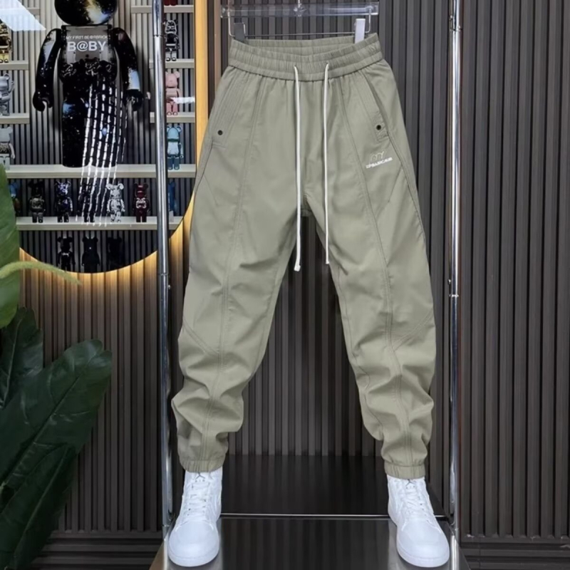 2024 téli férfi patchwork fleece-bélelt sportos nadrág, lazán szabott, gumírozott szár