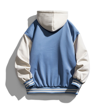 Férfi fleece-bevonatú téli vastag sportdzseki kapucnival, baseball-stílus, egyszínű, Hongkong-stílus