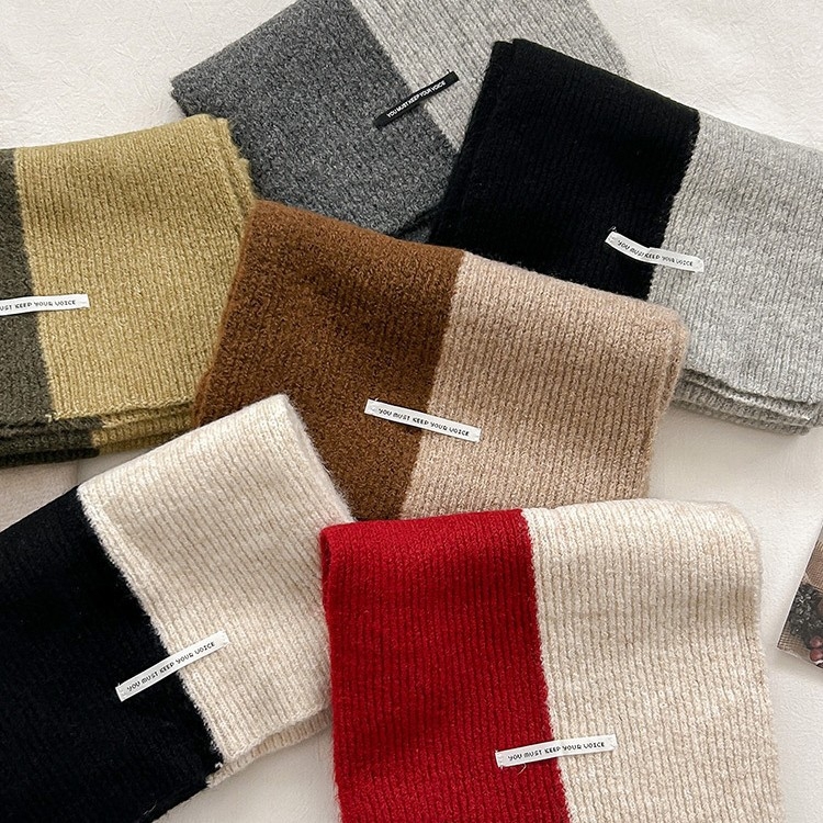 Šal s blok bojama, zimski retro crveni pleteni šal, topao i debeo, vrhunski dojam