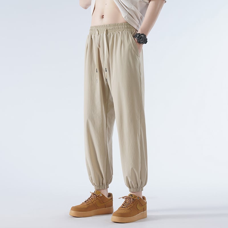Muške ljetne hlače od ice silk, opuštenog kroja, tanke, za svakodnevnu upotrebu, duljina 9/10, kaki boje, Plus Size