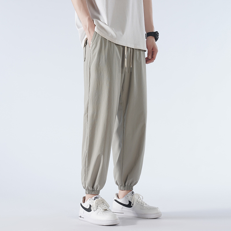 Muške ljetne hlače od ice silk, opuštenog kroja, tanke, za svakodnevnu upotrebu, duljina 9/10, kaki boje, Plus Size