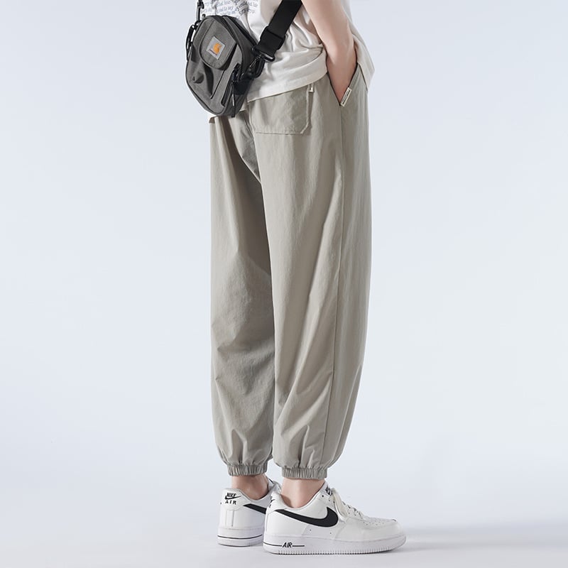 Muške ljetne hlače od ice silk, opuštenog kroja, tanke, za svakodnevnu upotrebu, duljina 9/10, kaki boje, Plus Size