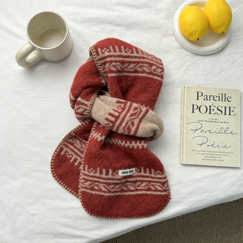 Plavi Fair Isle pleteni vuneni šal, za žene i muškarce, zima 2025, kampus stil, topao