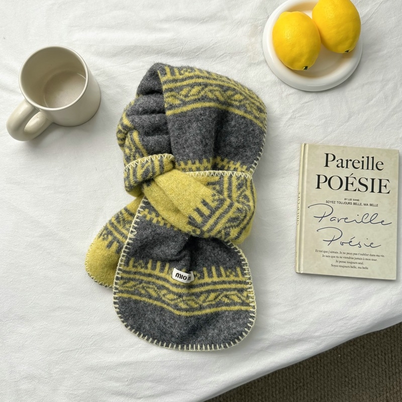 Plavi Fair Isle pleteni vuneni šal, za žene i muškarce, zima 2025, kampus stil, topao