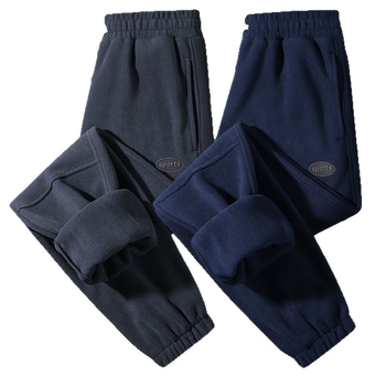 Férfi téli fleece-béléssel ellátott sportnadrág, kényelmes, egyenes szabású, zsebes