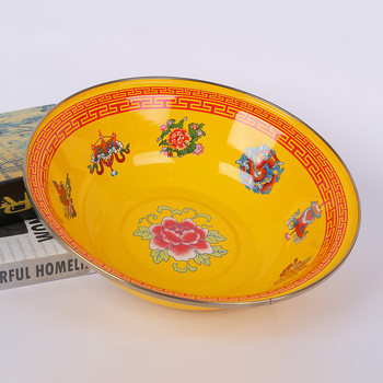 Emajlirani umivaonik s tibetanskim etničkim uzorkom, vintage stil, žuti motiv osam blaga