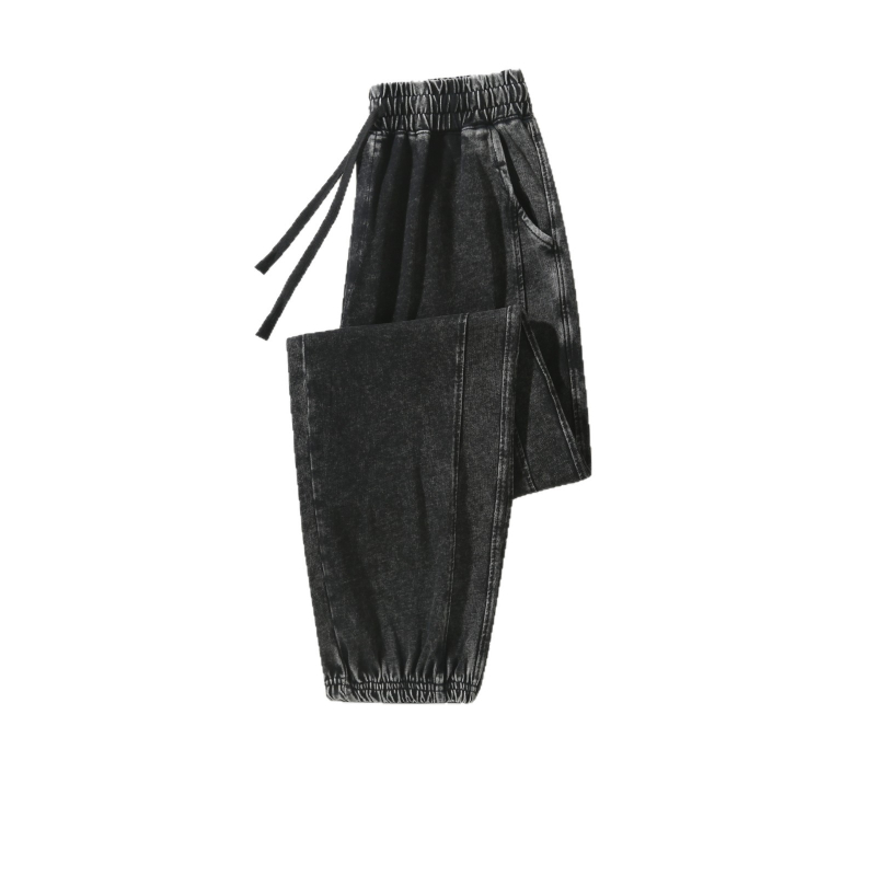 Muške trenirke hlače od 100% pamuka, 300 g, oprane i izlizane, dvostruko vlakno, američki retro stil, širok kroj, uski završetak nogavica