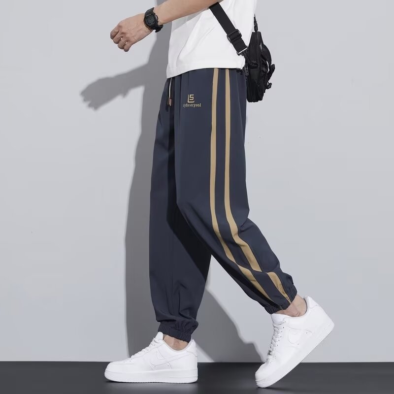 Férfiak laza, gyorsan száradó, lélegző nyári sportnadrág, plusz méret, ice-silk anyag