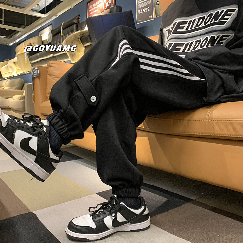 Chen Shida muške oversize sportske hlače, sive-bijele, korejski streetwear stil, proljetne sportske hlače