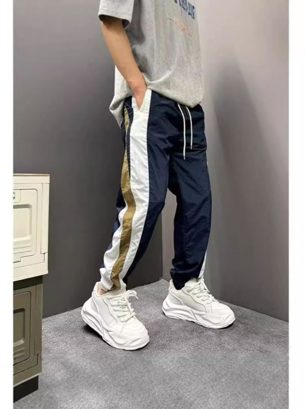 Muške široke ljetne hlače za brzo sušenje, s prugama i patchwork detaljima, jogger stil