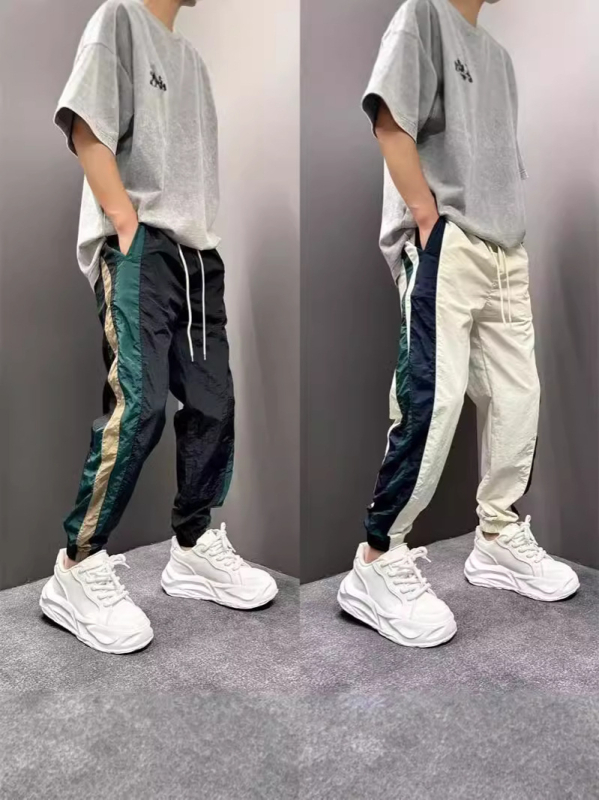 Muške široke ljetne hlače za brzo sušenje, s prugama i patchwork detaljima, jogger stil