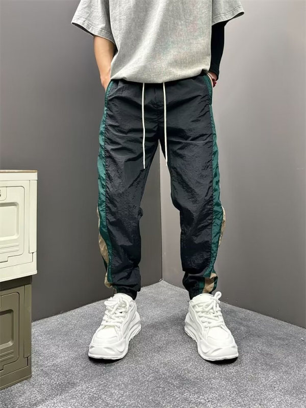 Muške široke ljetne hlače za brzo sušenje, s prugama i patchwork detaljima, jogger stil