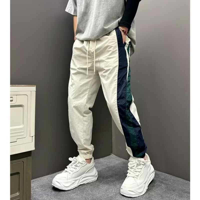 Muške široke ljetne hlače za brzo sušenje, s prugama i patchwork detaljima, jogger stil