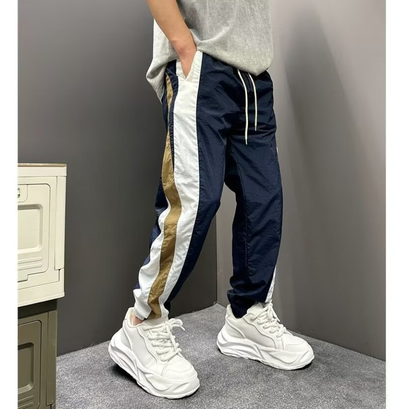 Muške široke ljetne hlače za brzo sušenje, s prugama i patchwork detaljima, jogger stil