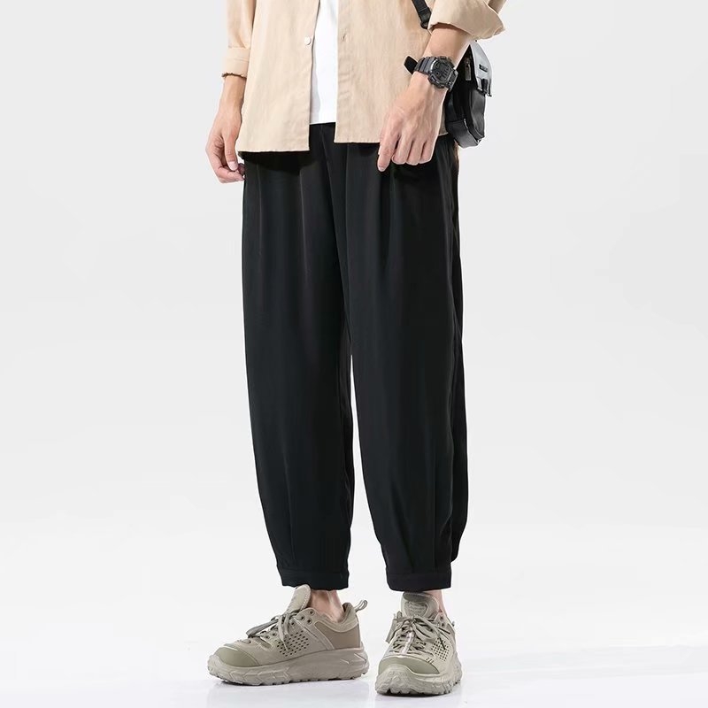 Ljetne muške labave hlače u korejskom stilu, cropped s manžetom pri gležnju, lagana ice-silk tkanina