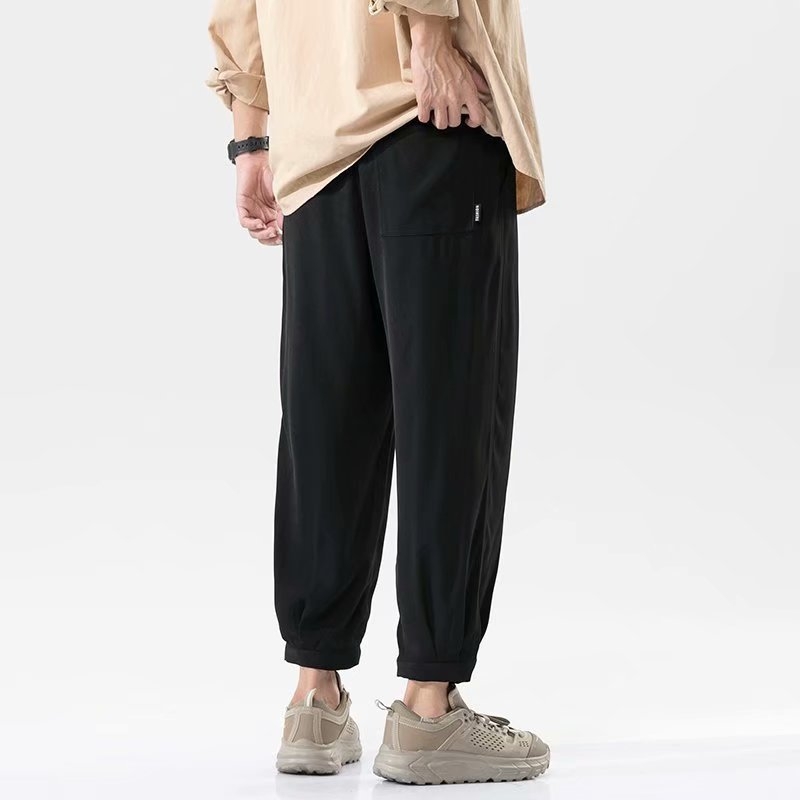 Ljetne muške labave hlače u korejskom stilu, cropped s manžetom pri gležnju, lagana ice-silk tkanina