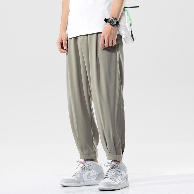 Ljetne muške labave hlače u korejskom stilu, cropped s manžetom pri gležnju, lagana ice-silk tkanina