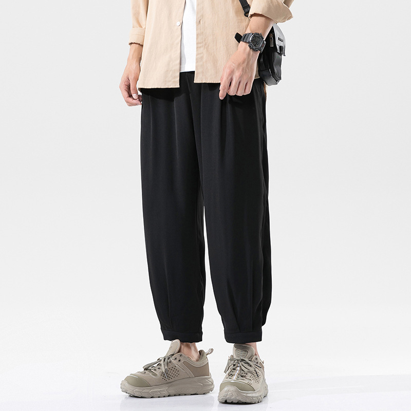 Ljetne muške labave hlače u korejskom stilu, cropped s manžetom pri gležnju, lagana ice-silk tkanina