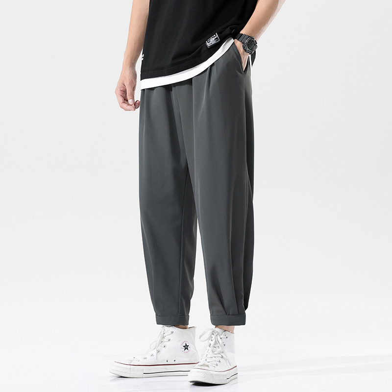 Ljetne muške labave hlače u korejskom stilu, cropped s manžetom pri gležnju, lagana ice-silk tkanina
