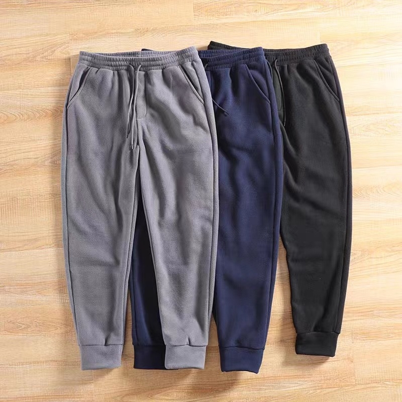 Japanski stil dvostrano fleece trenirke hlače, casual za jesen-zimu, topli joggeri s manžetama, muški streetwear