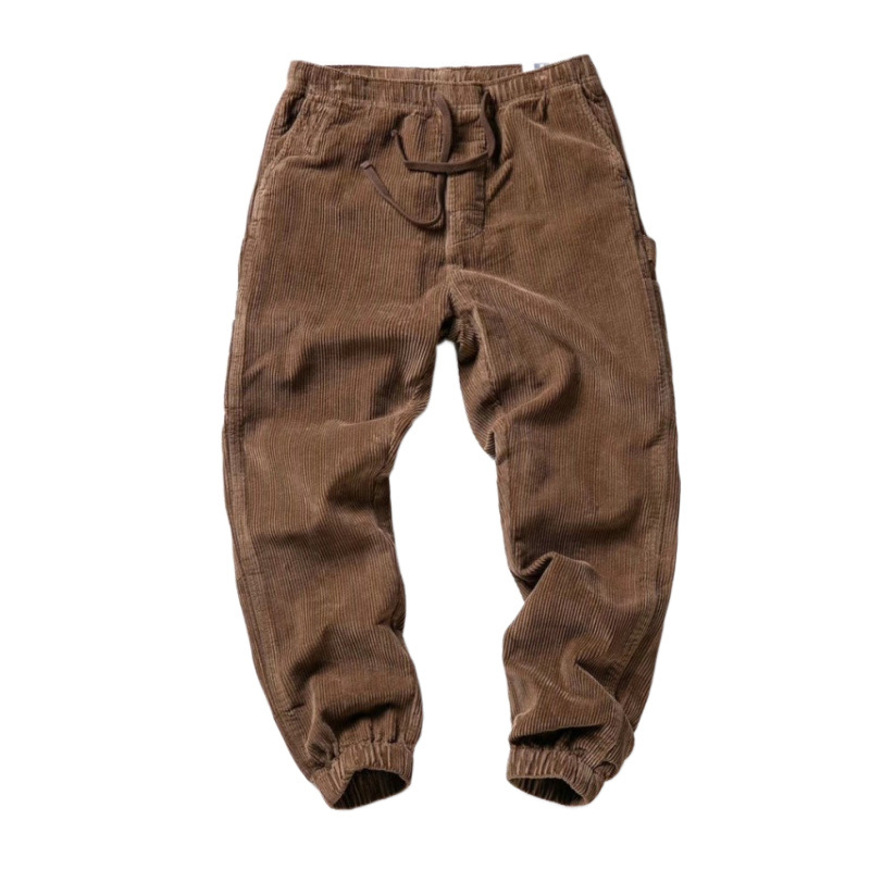 Muške zimske kordurove hlače, guste, vintage stil, uski kroj, s remenom, casual sportski stil