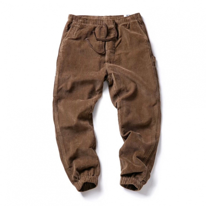 Muške zimske kordurove hlače, guste, vintage stil, uski kroj, s remenom, casual sportski stil