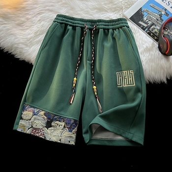 Férfi patchwork nyári rövidnadrág, laza szabás, plusz méret, hétköznapi sportos rövidnadrág térdig érő