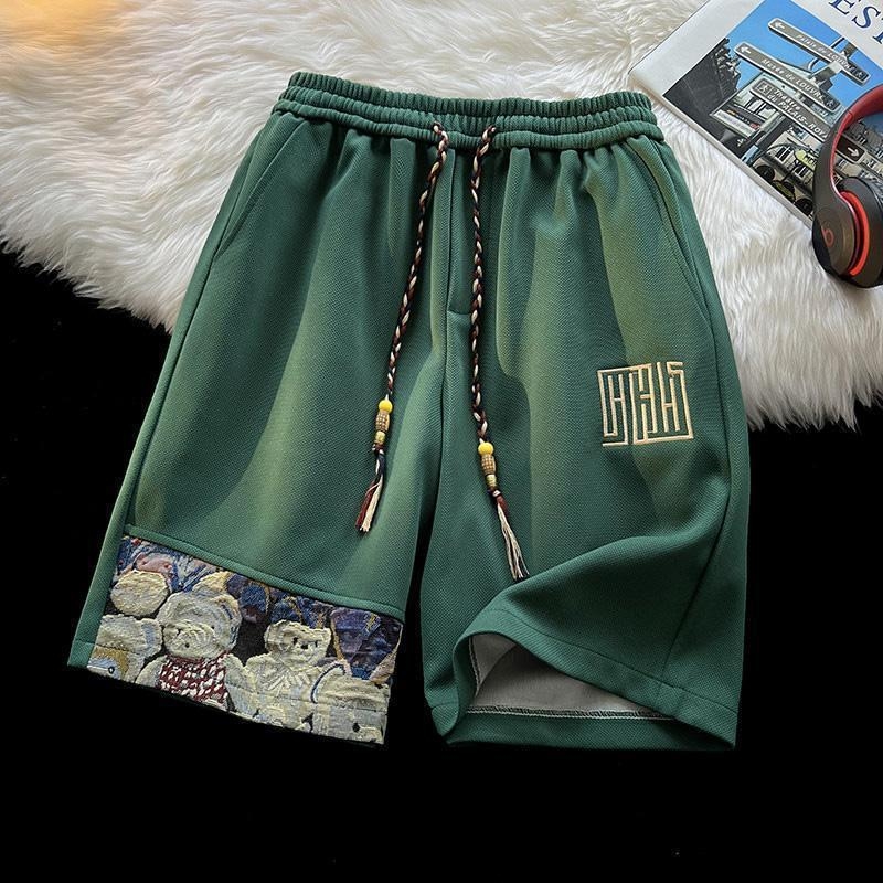Férfi patchwork nyári rövidnadrág, laza szabás, plusz méret, hétköznapi sportos rövidnadrág térdig érő