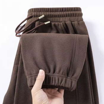 Férfi waffle mintázatú casual nadrág, laza szabás, koreai stílus, hosszú könnyű nadrág