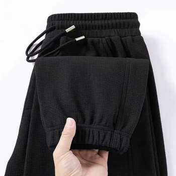 Férfi waffle mintázatú casual nadrág, laza szabás, koreai stílus, hosszú könnyű nadrág