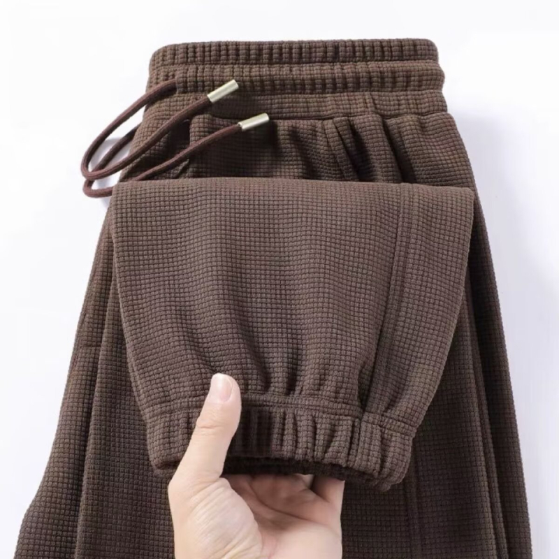 Férfi waffle mintázatú casual nadrág, laza szabás, koreai stílus, hosszú könnyű nadrág