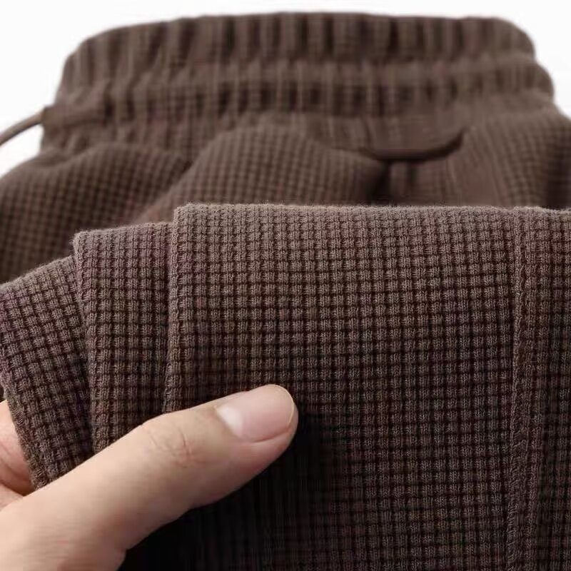 Férfi waffle mintázatú casual nadrág, laza szabás, koreai stílus, hosszú könnyű nadrág