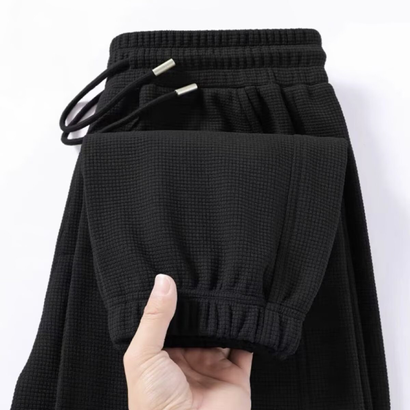 Férfi waffle mintázatú casual nadrág, laza szabás, koreai stílus, hosszú könnyű nadrág