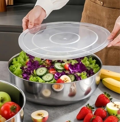 Misa od nehrđajućeg čelika za mijesanje tijesta sa poklopcem, premazom protiv prijanjanja i ojačanom konstrukcijom za kućnu pećnicu, mijesanje tijesta i mućenje jaja