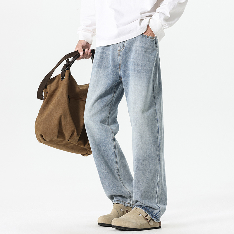 Muške vintage traperice za jesen, isprane, udobne ravne nogavice, denim