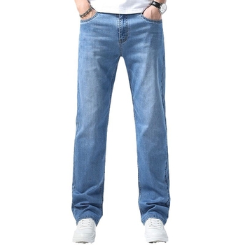 Muške traperice za proljeće i jesen, opuštena ravna silueta, svijetloplave denim hlače