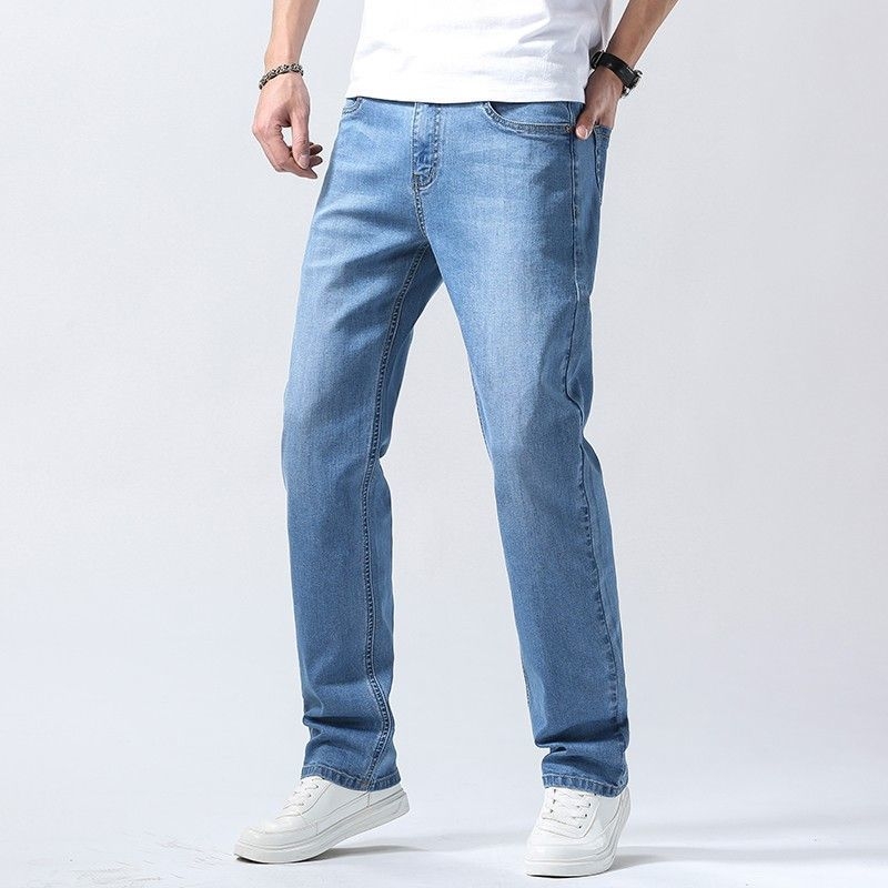 Muške traperice za proljeće i jesen, opuštena ravna silueta, svijetloplave denim hlače