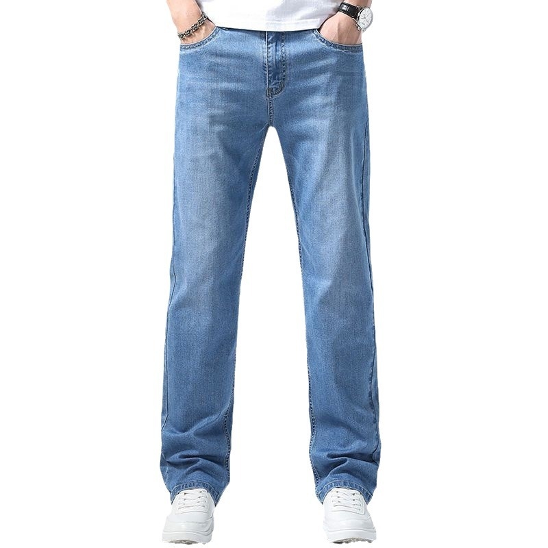 Muške traperice za proljeće i jesen, opuštena ravna silueta, svijetloplave denim hlače