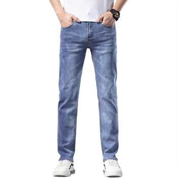Divatos egyenes szárú farmernadrág rugalmas anyaggal, slim fit, cropped, férfiaknak, tavasz–nyár 2025