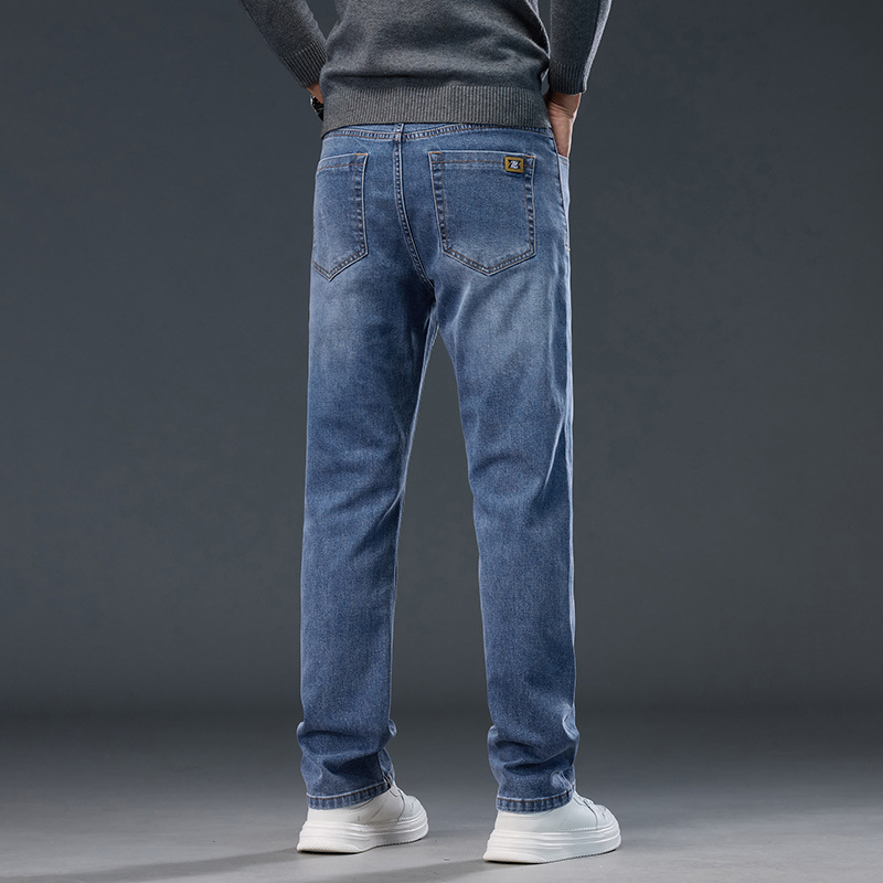 Férfiaknak szánt egyenes szárú farmer, lazán szabott, elasztikus, nagyméretű, mindennapi és üzleti casual viseléshez, vastag denim ősz–télre