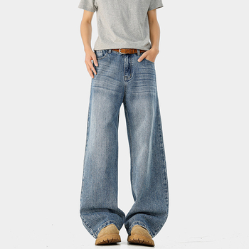2026 tavasz férfiaknak amerikai stílusú mosott farmer, egyenes szárú, 320 g slub denim
