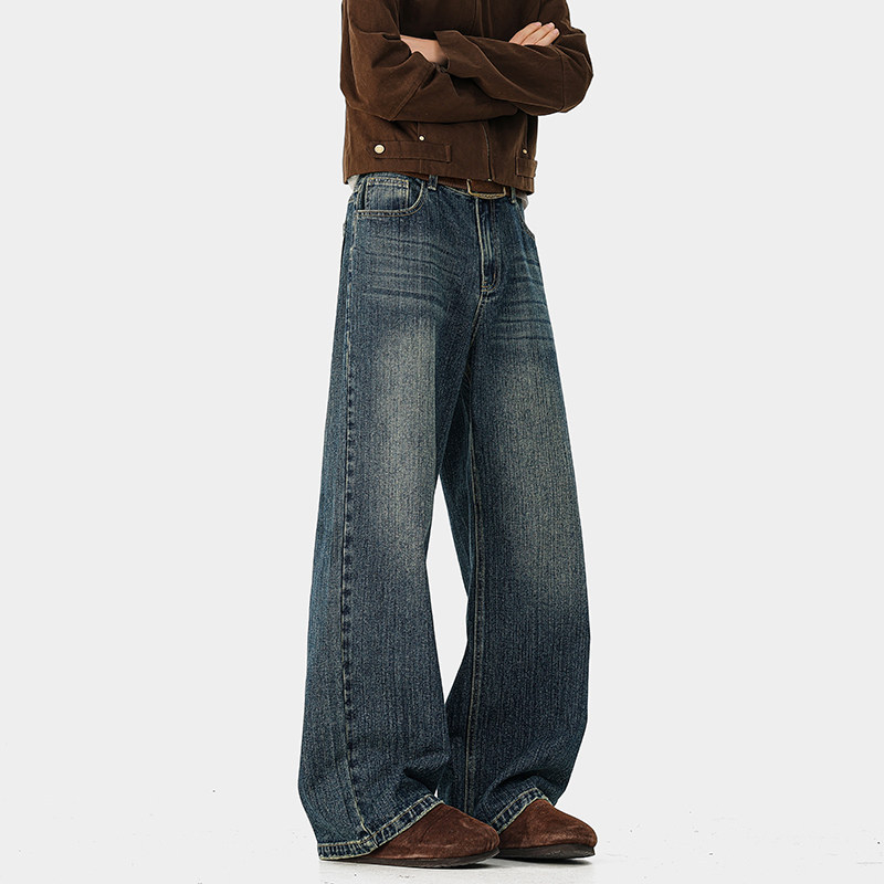2026 tavasz férfiaknak amerikai stílusú mosott farmer, egyenes szárú, 320 g slub denim