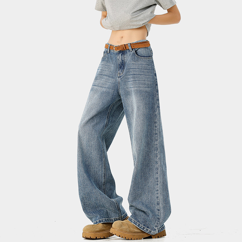 2026 tavasz férfiaknak amerikai stílusú mosott farmer, egyenes szárú, 320 g slub denim