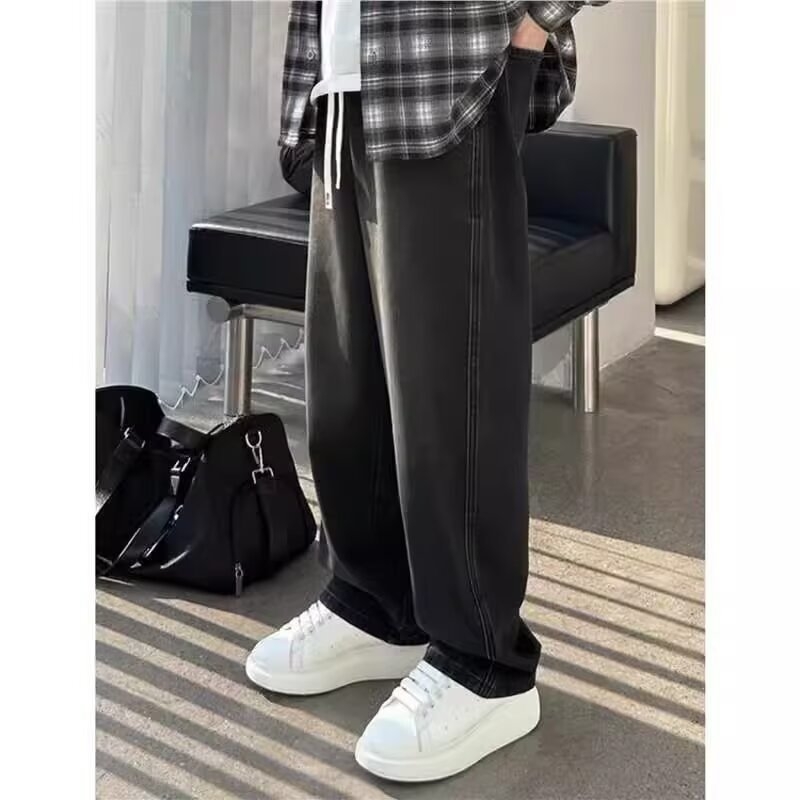 Férfi farmernadrág, egyenes szabású, lazán hordható, tavasz–nyár, denim, vintage kopott hatás