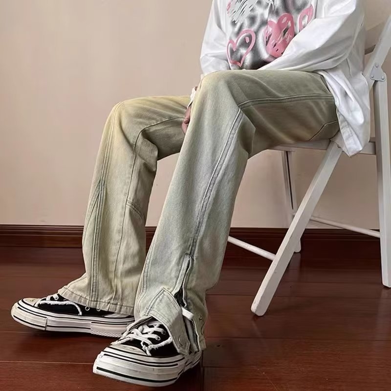Muške traperice sa bočnim zatvaračem, jesenji stil, američki ulični stil, casual ravne hlače