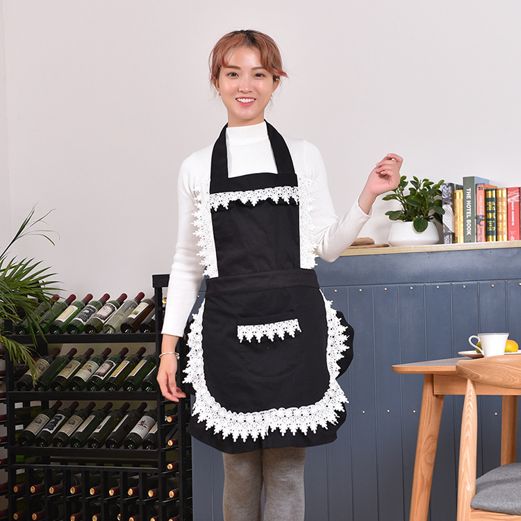 Ženska pregača u korejskom stilu, jednobojna, s čipkastim rubom, bez rukava, za kuhinju i restoran